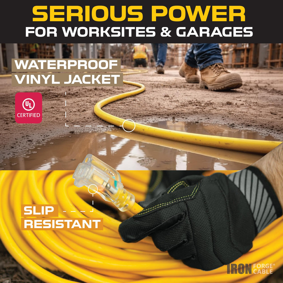 100 Foot Outdoor Extension Cord 12/3 SJTW Heavy Duty Yellow 3 Prong 15 AMP I24102