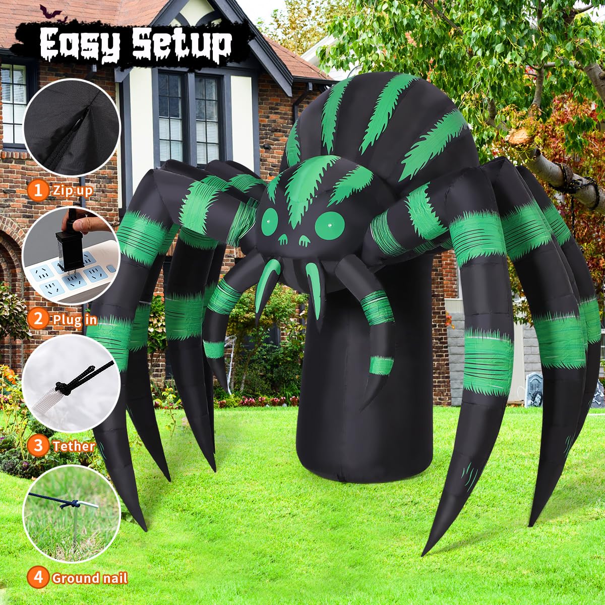 7 FT Inflatable Spider Outdoor Decoration with LED Lights W646