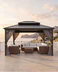 Hardtop Gazebo 12x16 ft with Double Metal Roof, Net, and Curtain Z31238