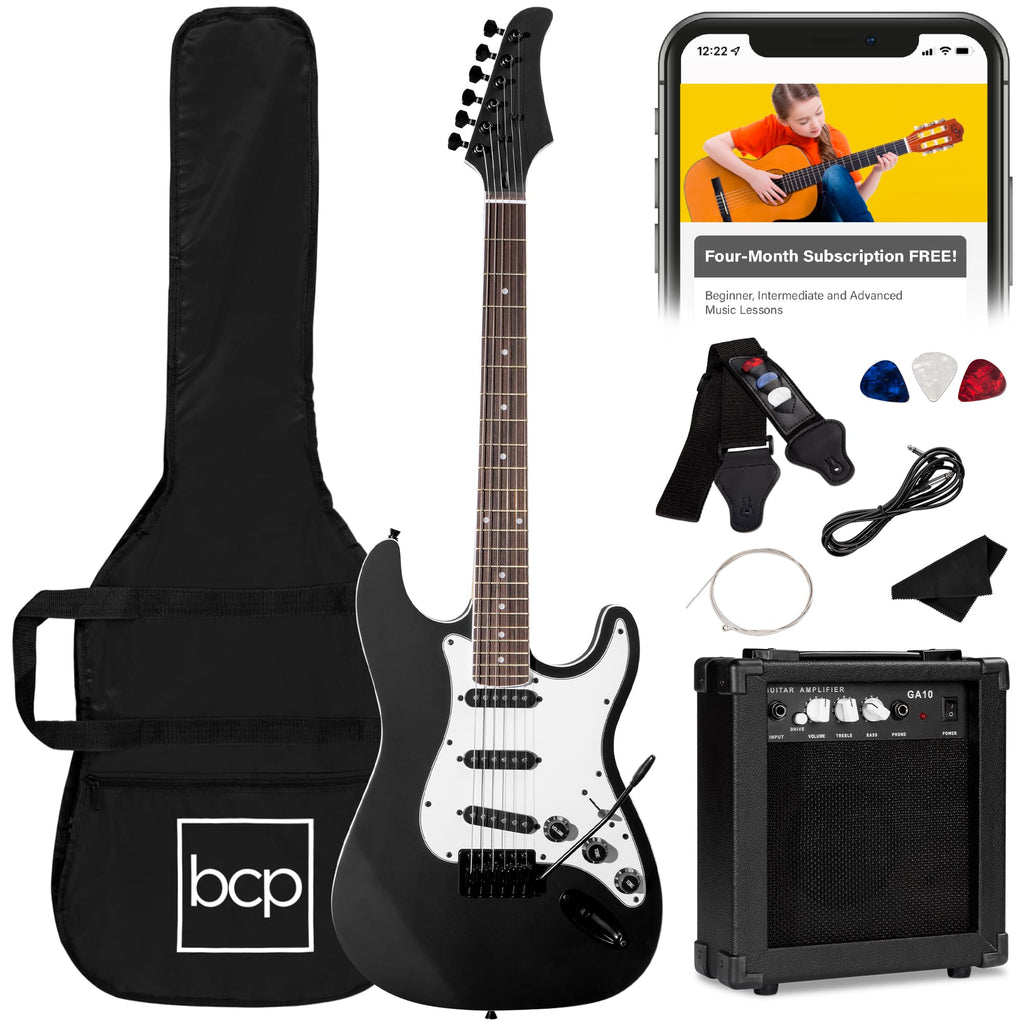 39in Full Size Beginner Electric Guitar Starter Kit with Case, Amp, Strings, Pick - Jet Black C651187