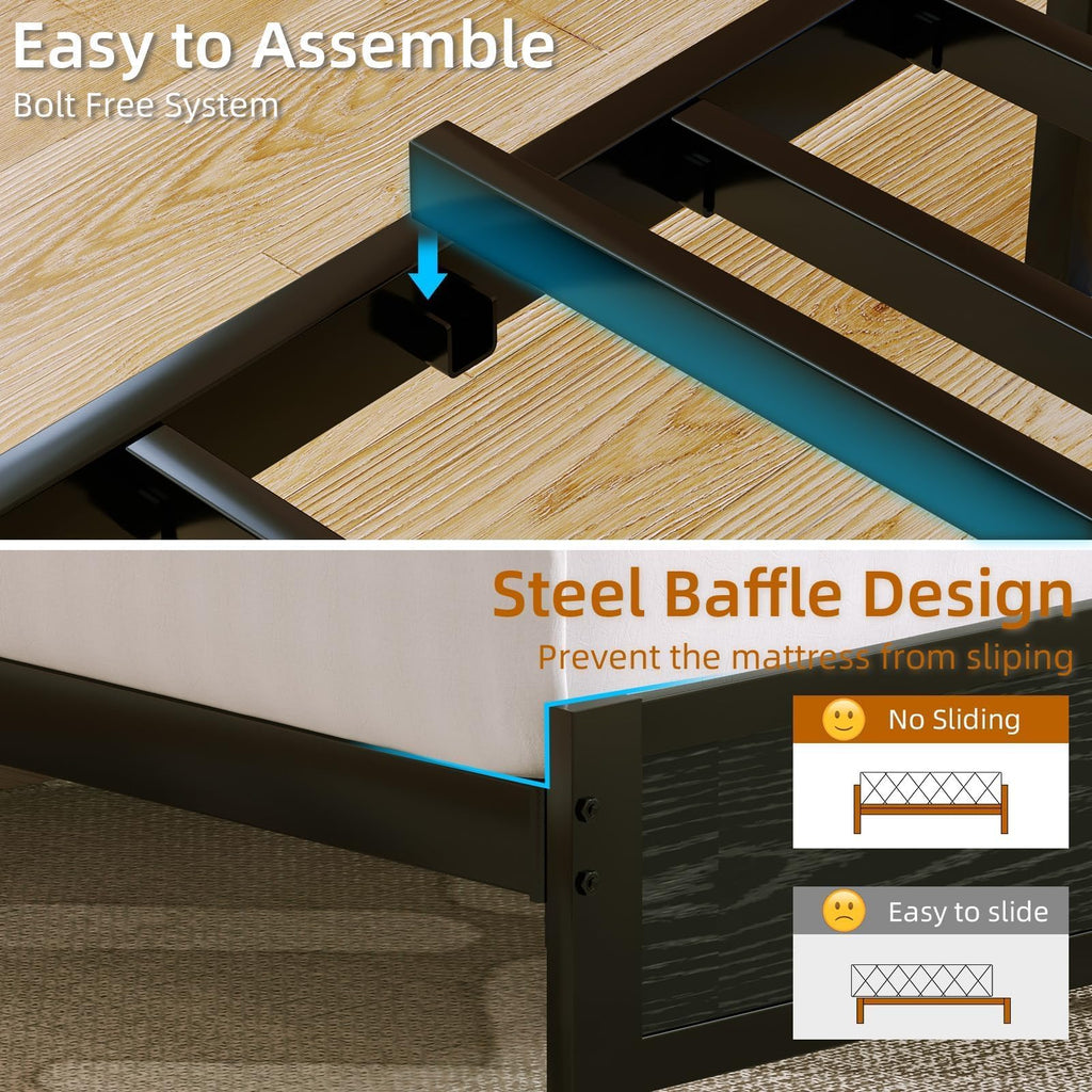 Dark Grey Twin Bed Frame with LED Lights and Charging Station Q744