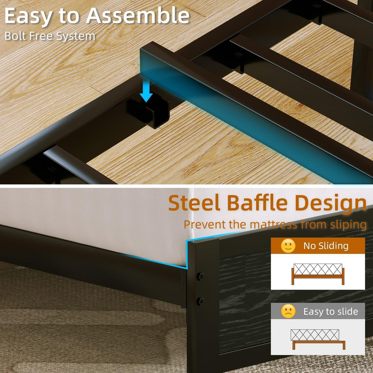 Dark Grey Twin Bed Frame with LED Lights and Charging Station Q744