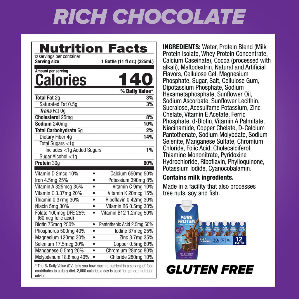 Chocolate and Vanilla Protein Shakes, 30g Protein, 11oz, 12 Pack W532933