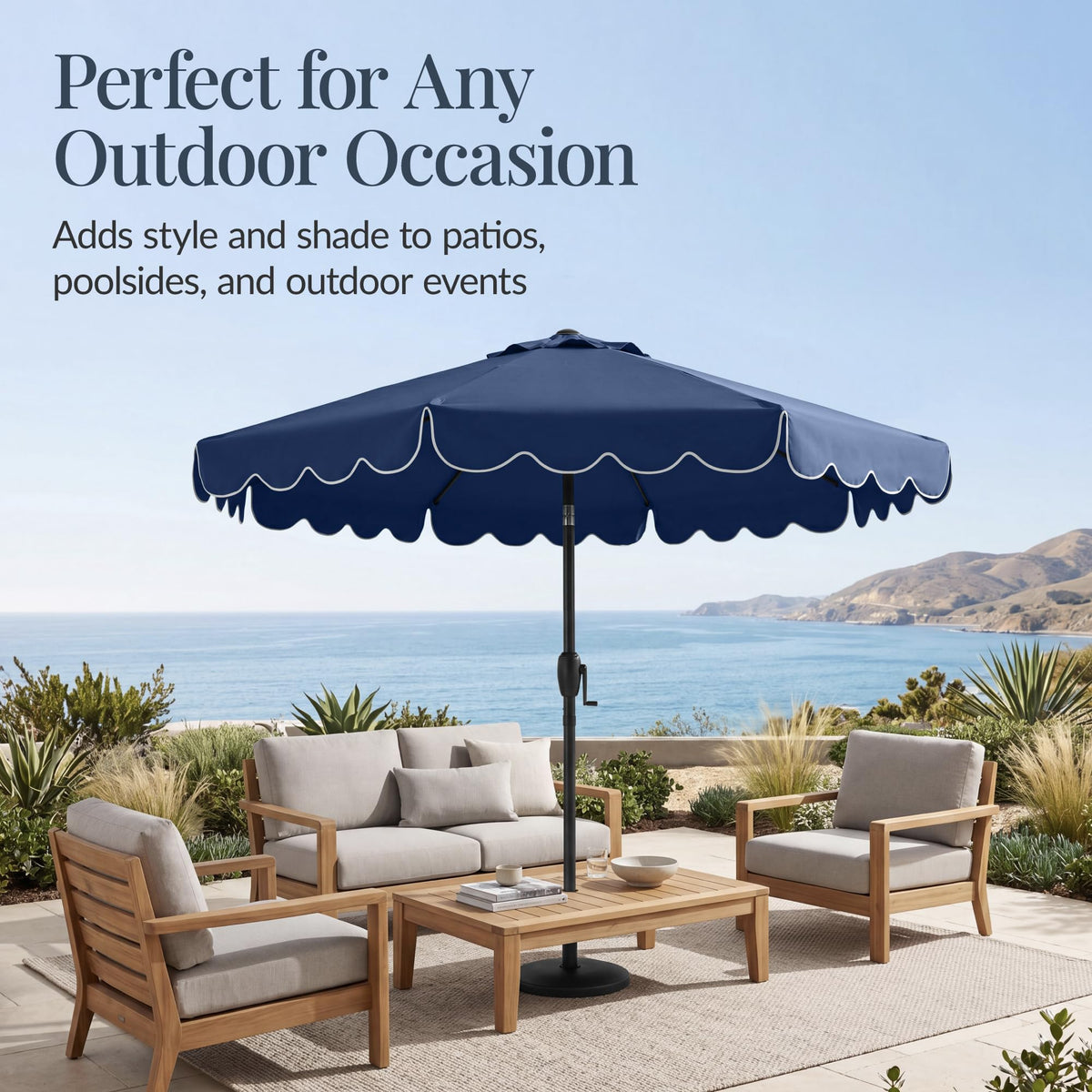 9ft Navy Patio Market Umbrella with Crank & Tilt V169082