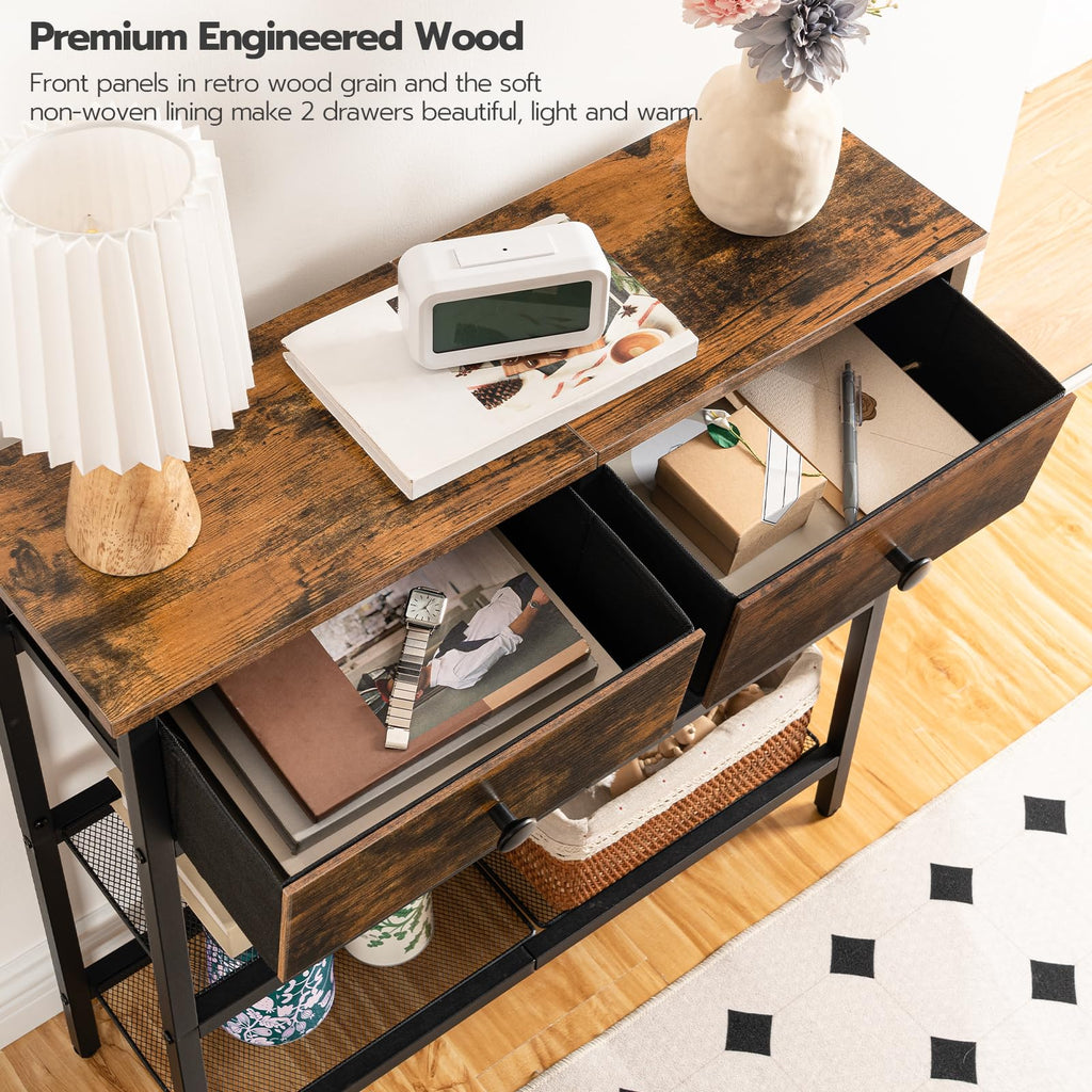 29.5" Narrow Console Table with 2 Fabric Drawers T724