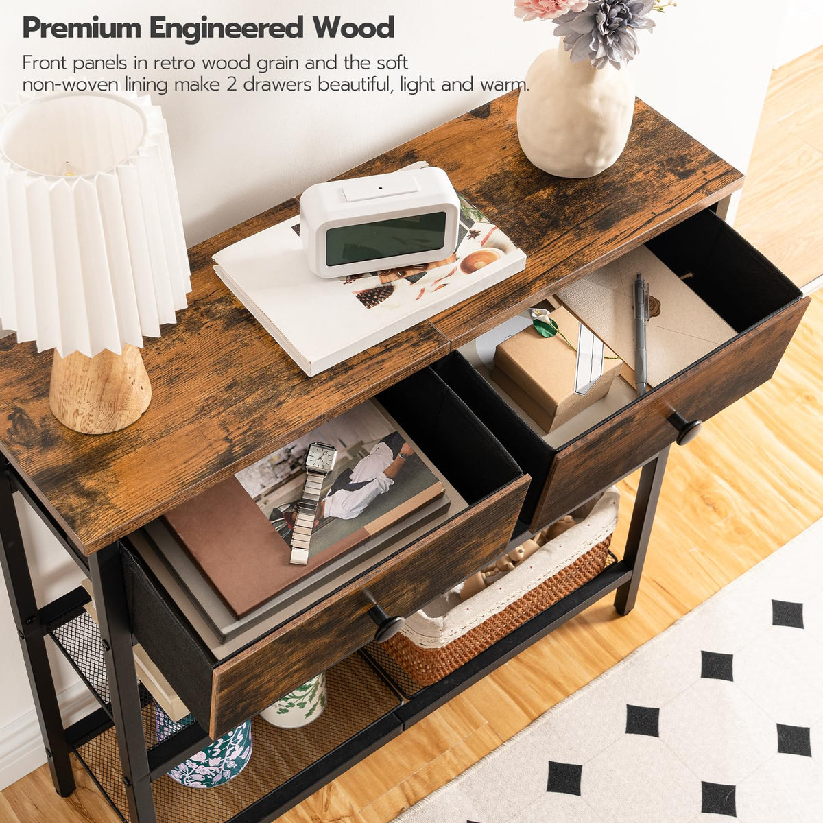 29.5" Narrow Console Table with 2 Fabric Drawers T724