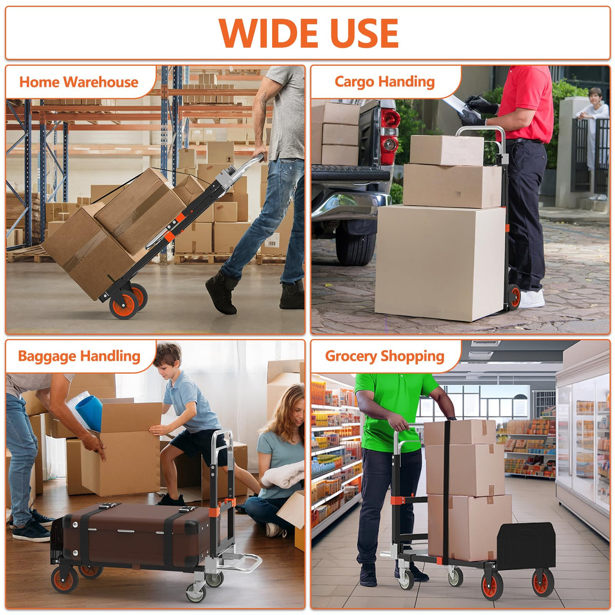 3-in-1 Folding Hand Truck, 500 lb Heavy Duty Steel Dolly W46279