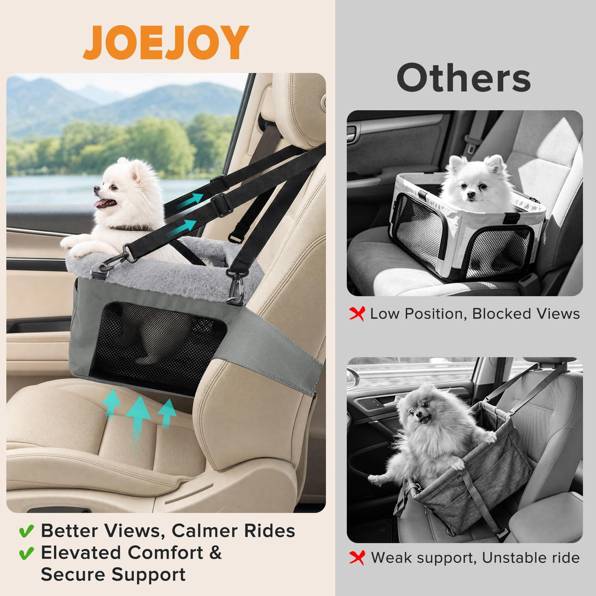 Dog Booster Seat with Metal Frame and Safety Leash, Grey S444513