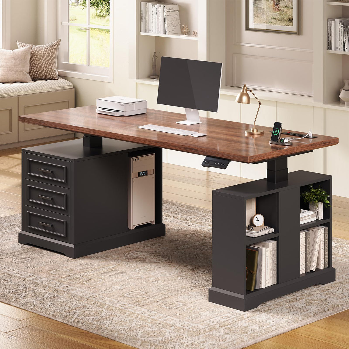 63" Farmhouse Electric Standing Desk with 3 Drawers N660215