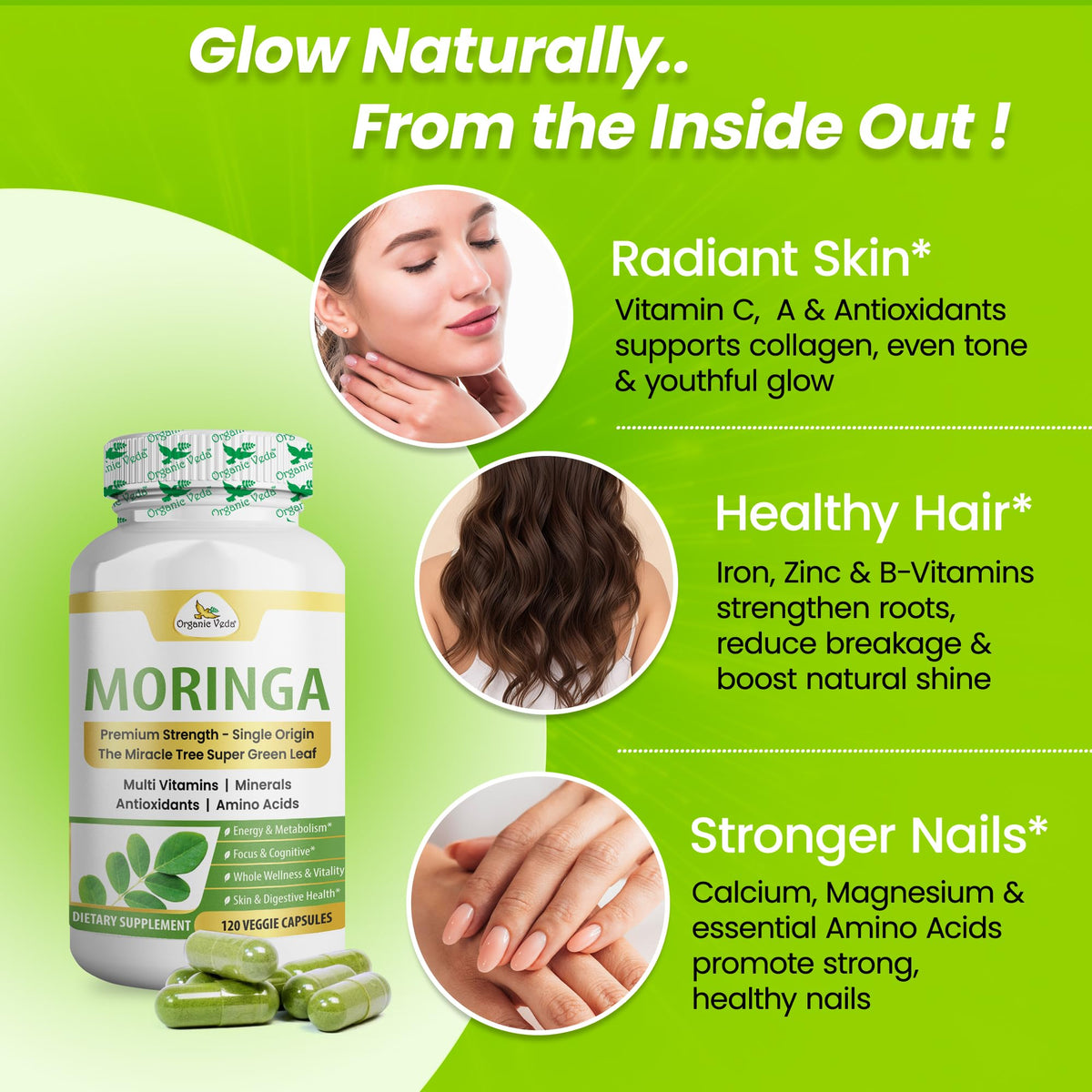 1000mg Organic Moringa Capsule 120 Vegan Capsule C6315