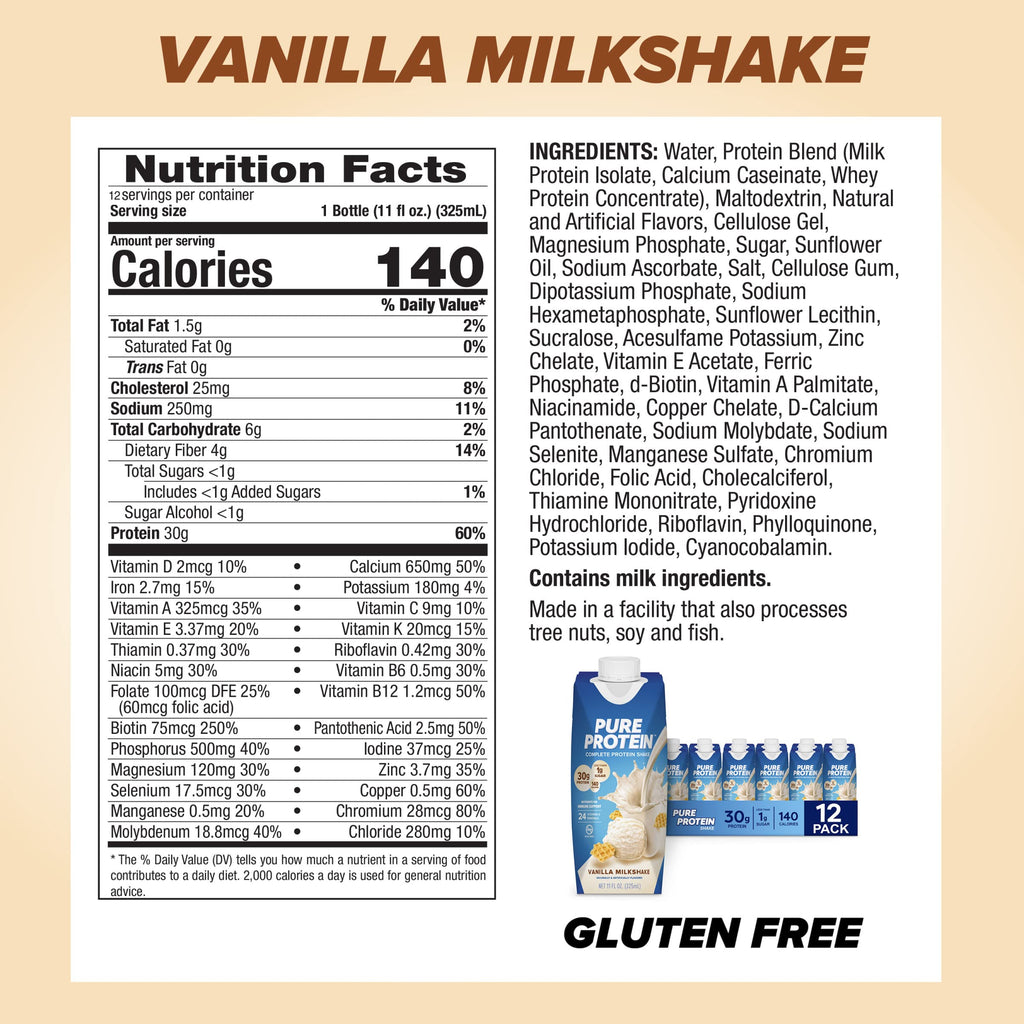 Chocolate and Vanilla Protein Shakes, 30g Protein, 11oz, 12 Pack W532933