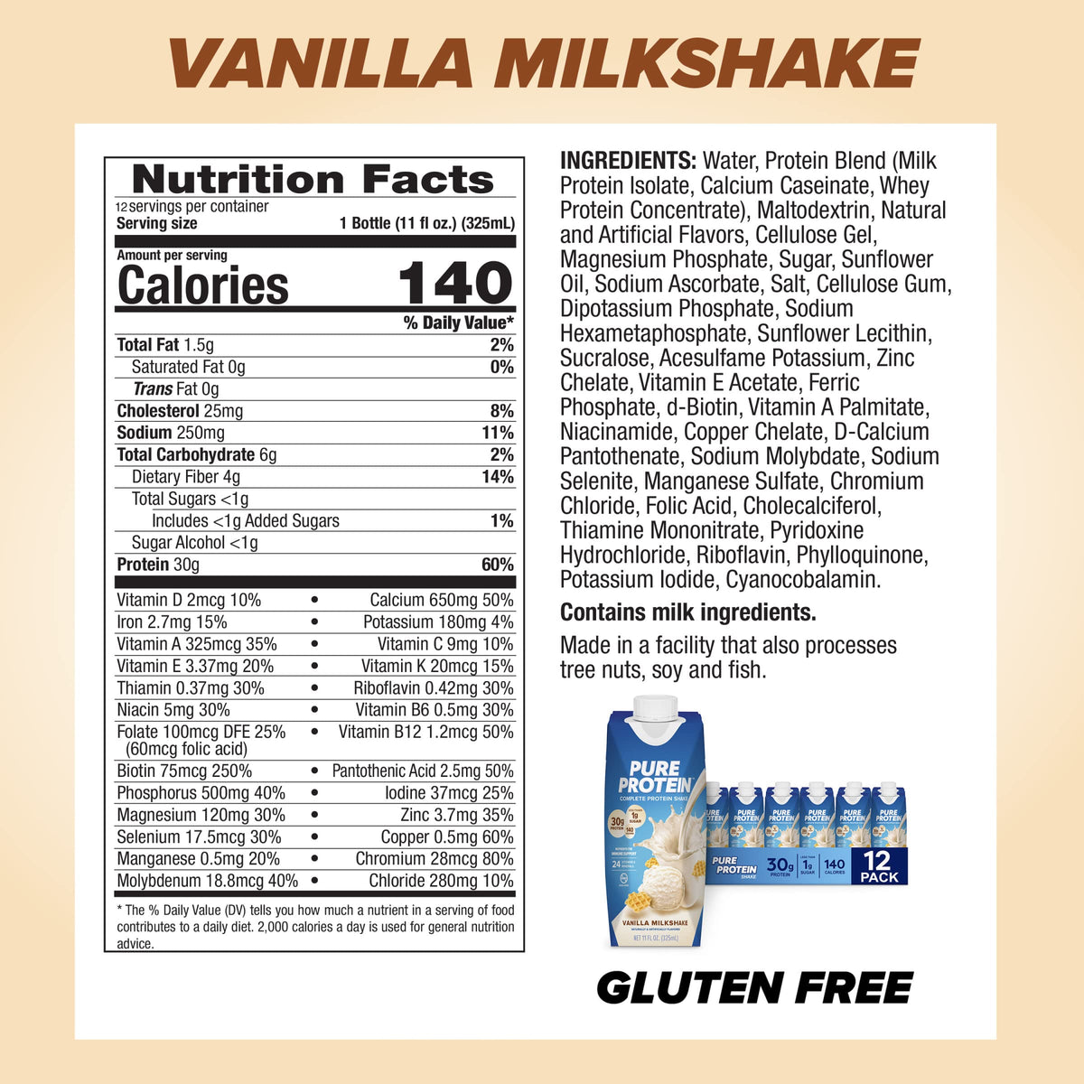 Chocolate and Vanilla Protein Shakes, 30g Protein, 11oz, 12 Pack W532933