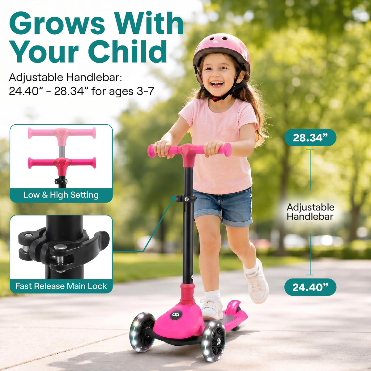 Adjustable 3 Wheel Kids Scooter with LED Wheels L486