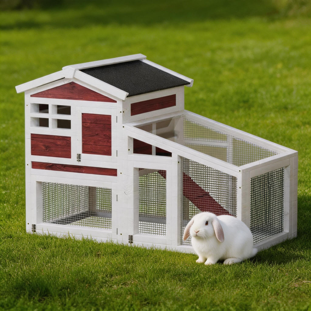 54" 2-Tier Wooden Rabbit Hutch with Run C468
