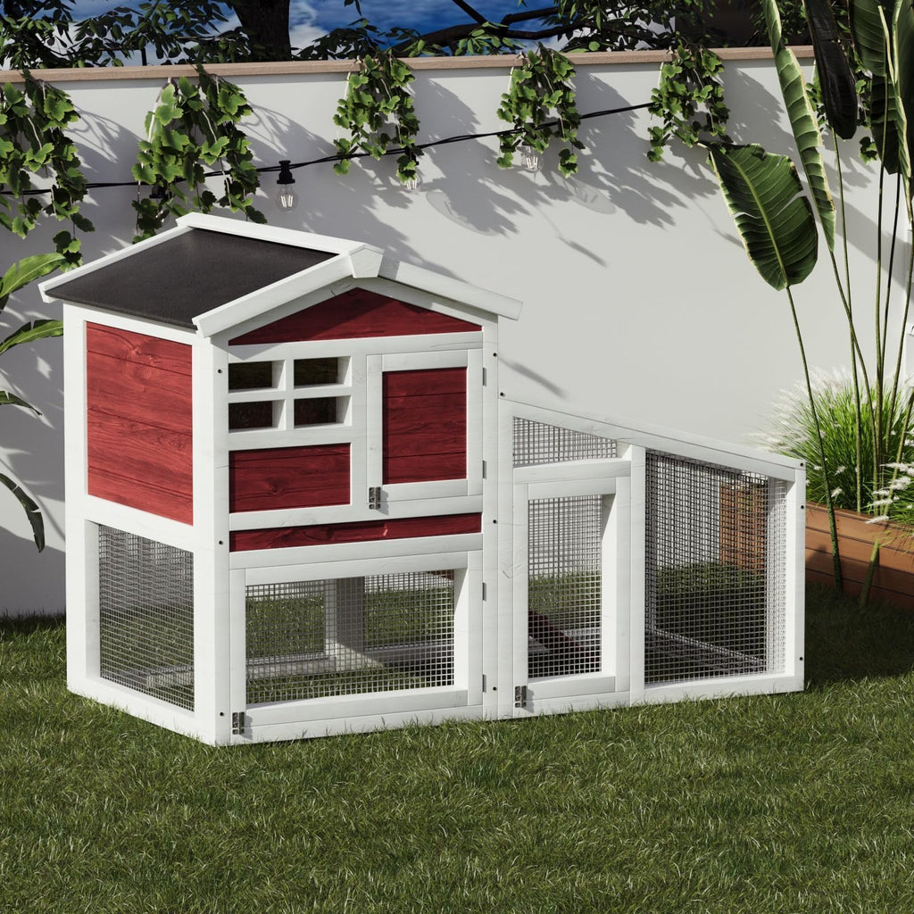 54" 2-Tier Wooden Rabbit Hutch with Run C468