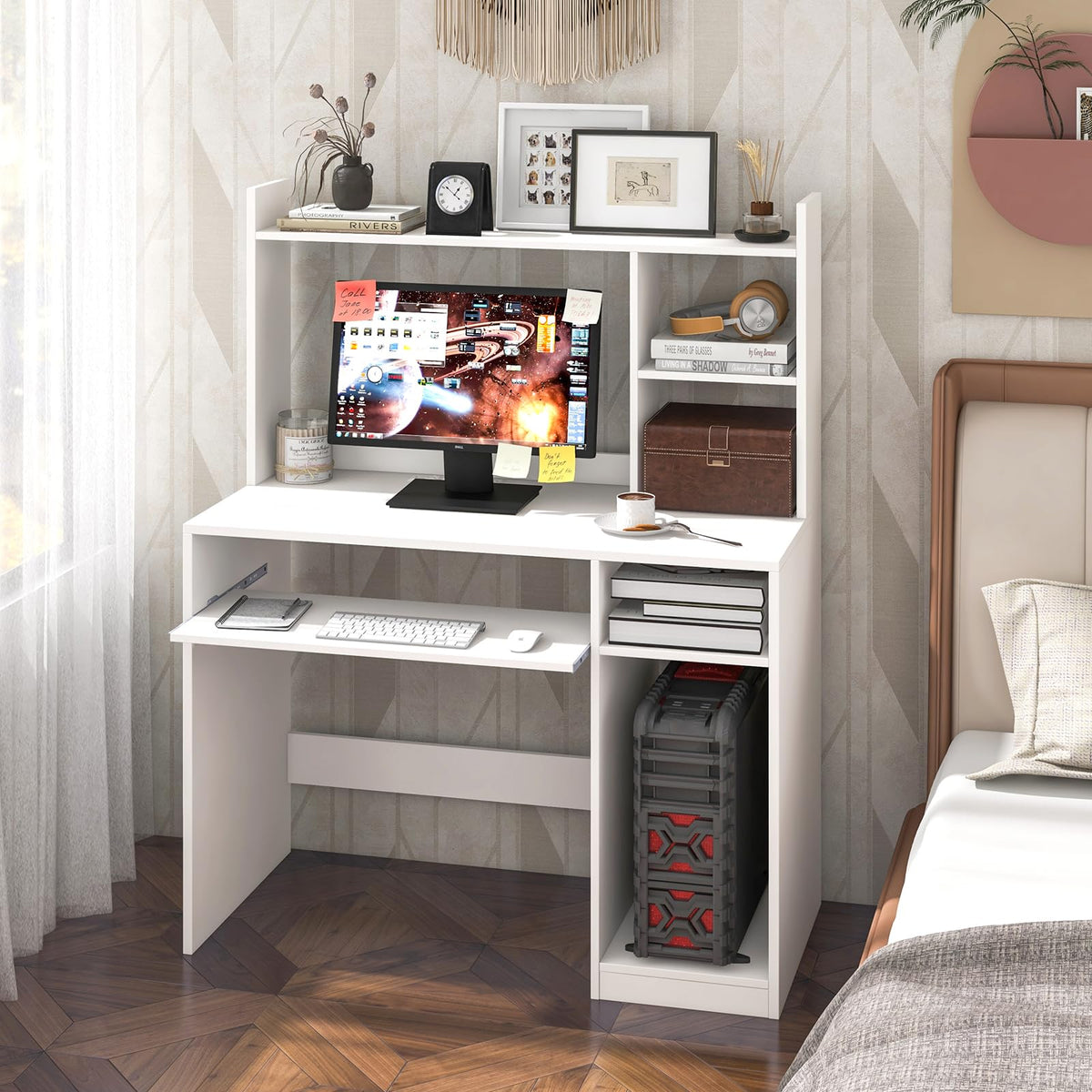 White Computer Desk with Hutch N7576