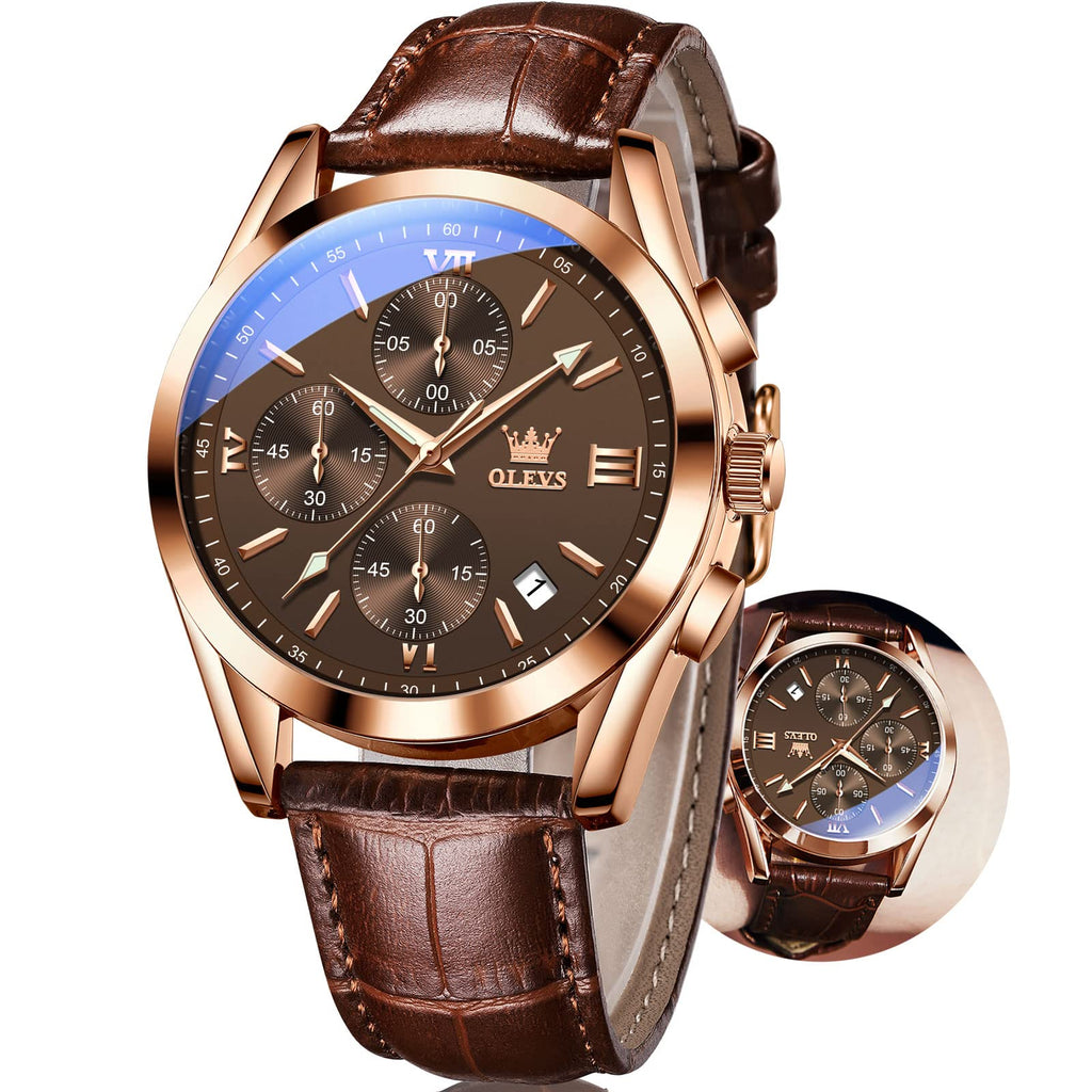 Mens Leather Quartz Brown Wrist Watch Z7145