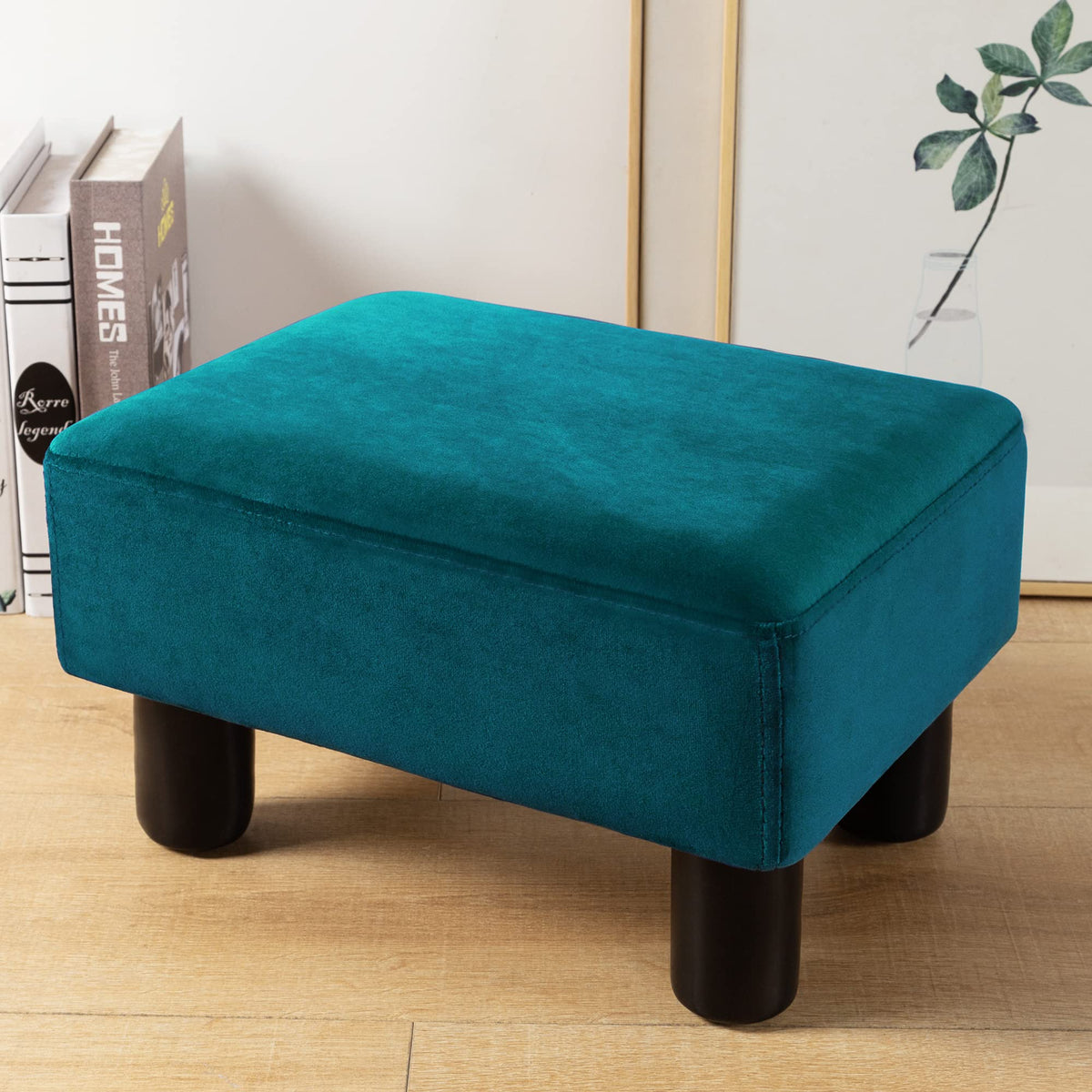 Small Teal Velvet Rectangle Foot Stool Ottoman Y25713