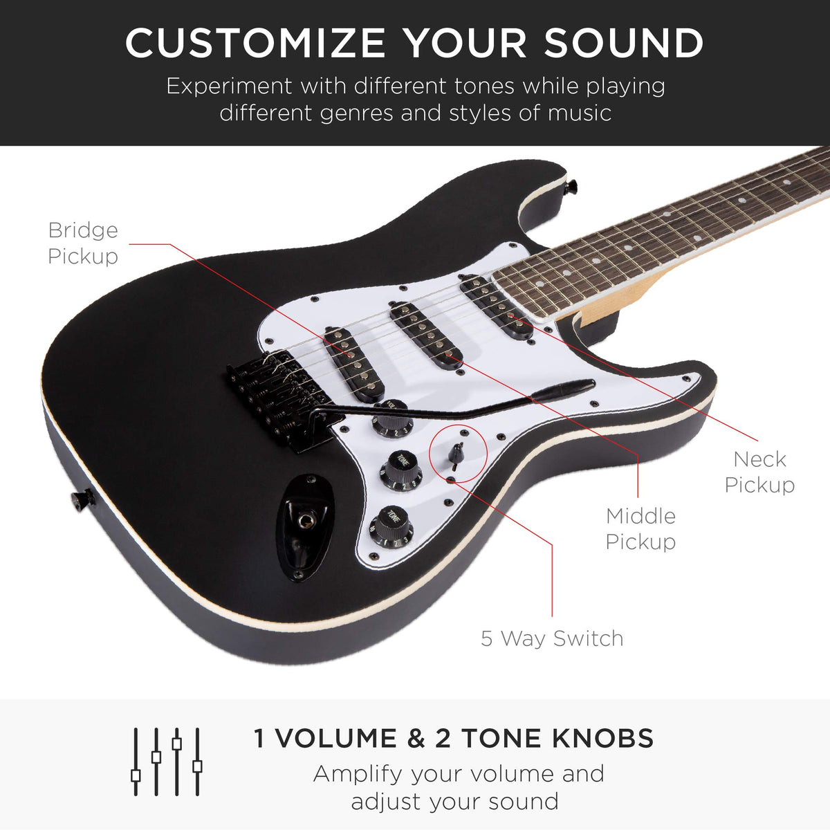 39in Full Size Beginner Electric Guitar Starter Kit with Case, Amp, Strings, Pick - Jet Black C651187