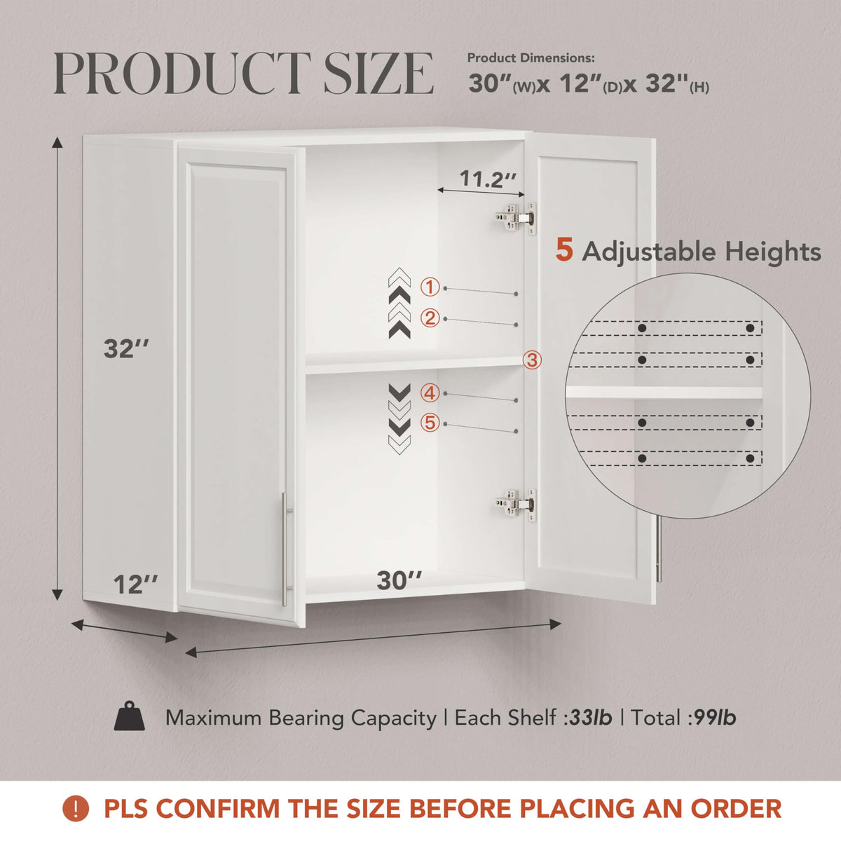 White Wall Cabinet with Adjustable Shelves Y9846