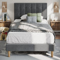 Grey Velvet Upholstered Twin Platform Bed Frame with Headboard E269