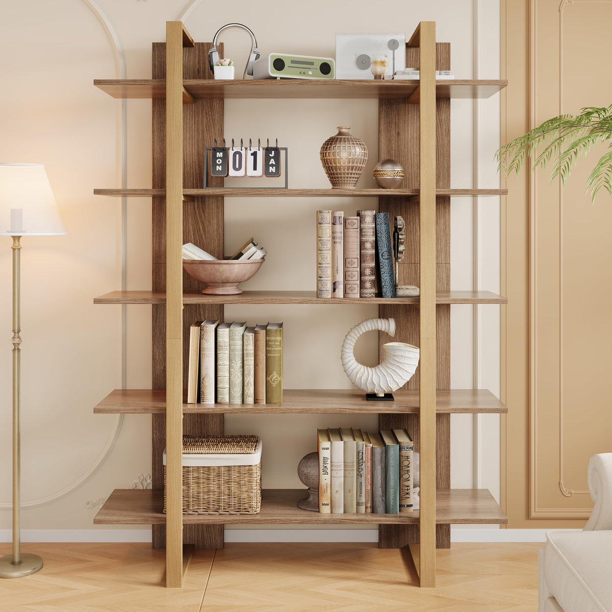 5-Tier Boho Bookshelf with Metal Frame X4669
