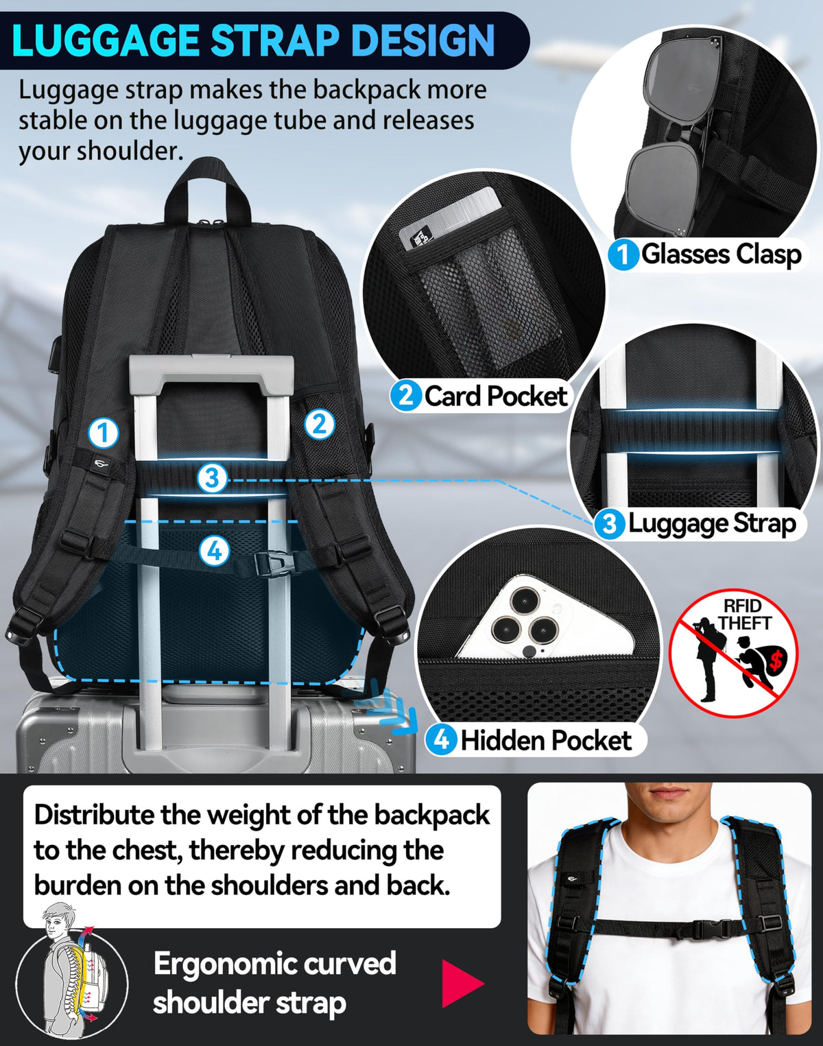 Extra Large Black Laptop Backpack with USB Charging Port H449334
