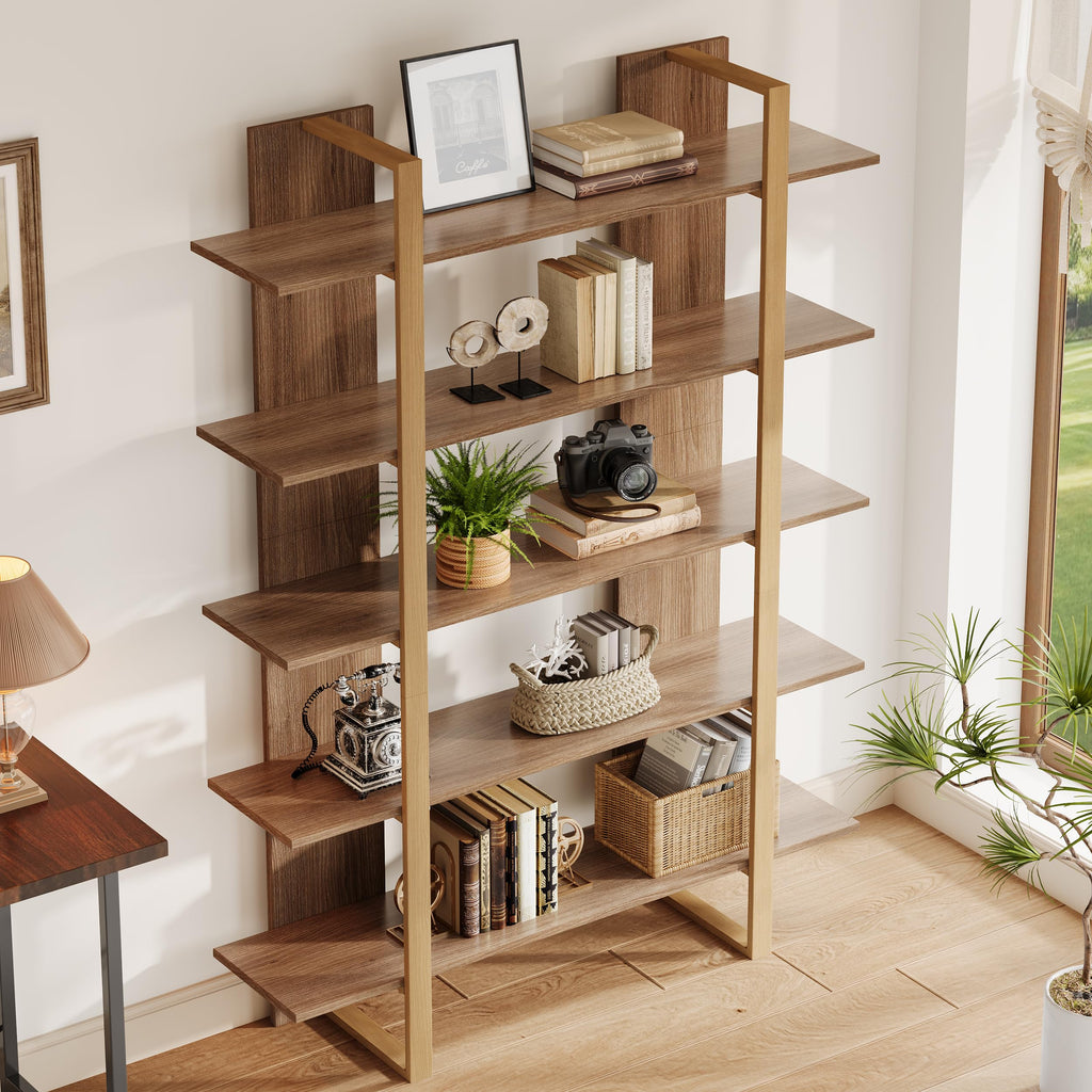 5-Tier Boho Bookshelf with Metal Frame X4669