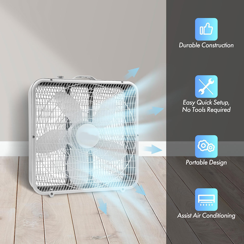 20-Inch Portable Box Fan with 3-Speed Control White N244