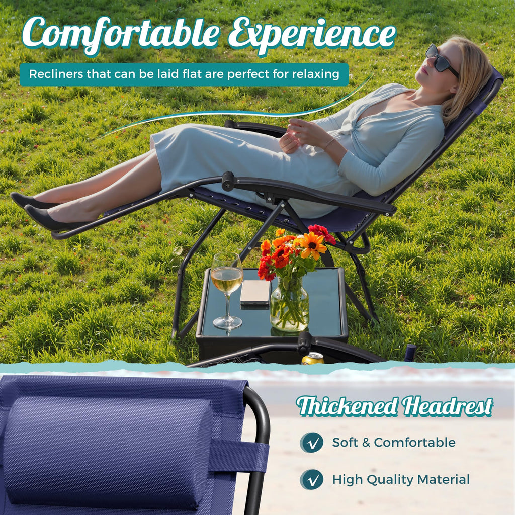 Zero Gravity Chair with Cup Holder Pillows Set of 2 Blue Z462