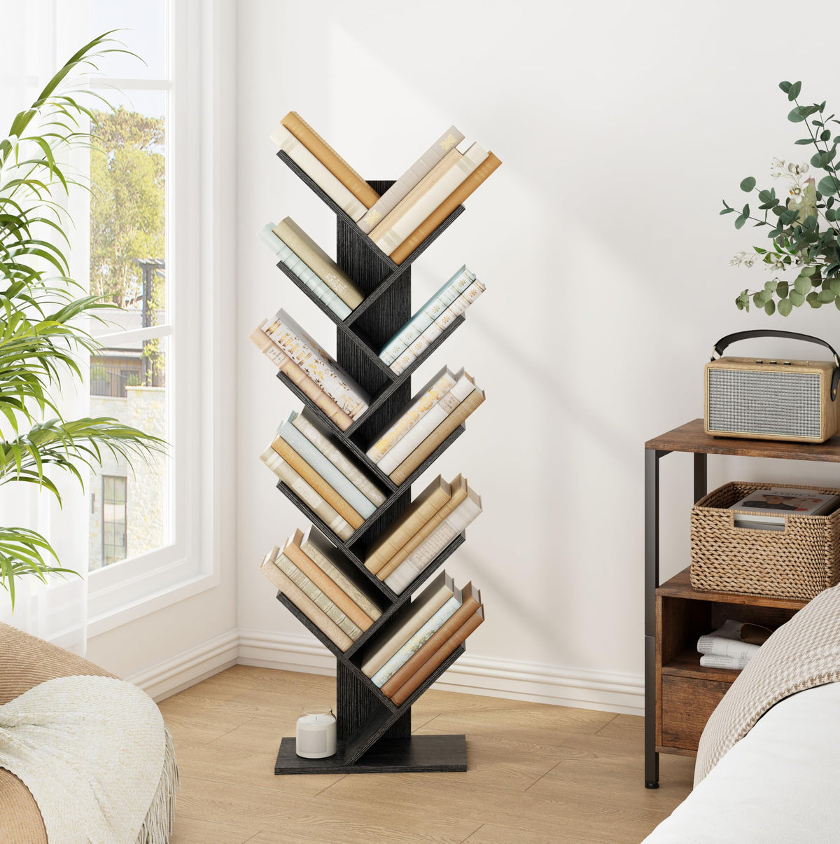 10 Tier Black Tree Bookshelf Y5736