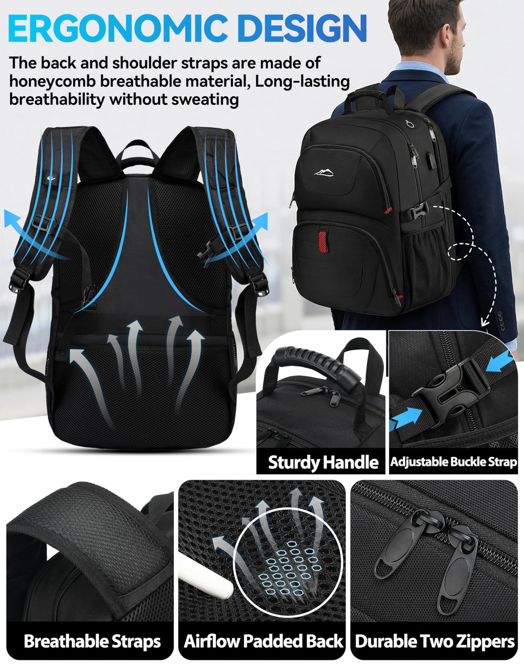 Extra Large Black Laptop Backpack with USB Charging Port H449334