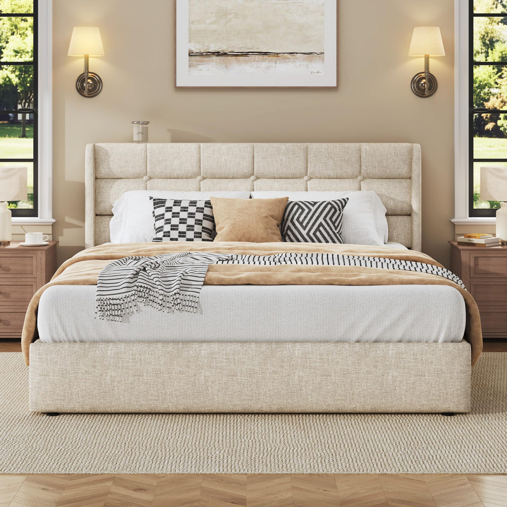 Queen Size Linen Upholstered Lift Up Storage Bed Frame U44117