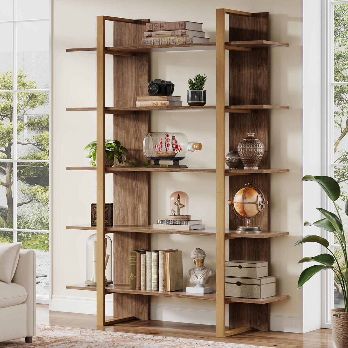 5-Tier Boho Bookshelf with Metal Frame X4669