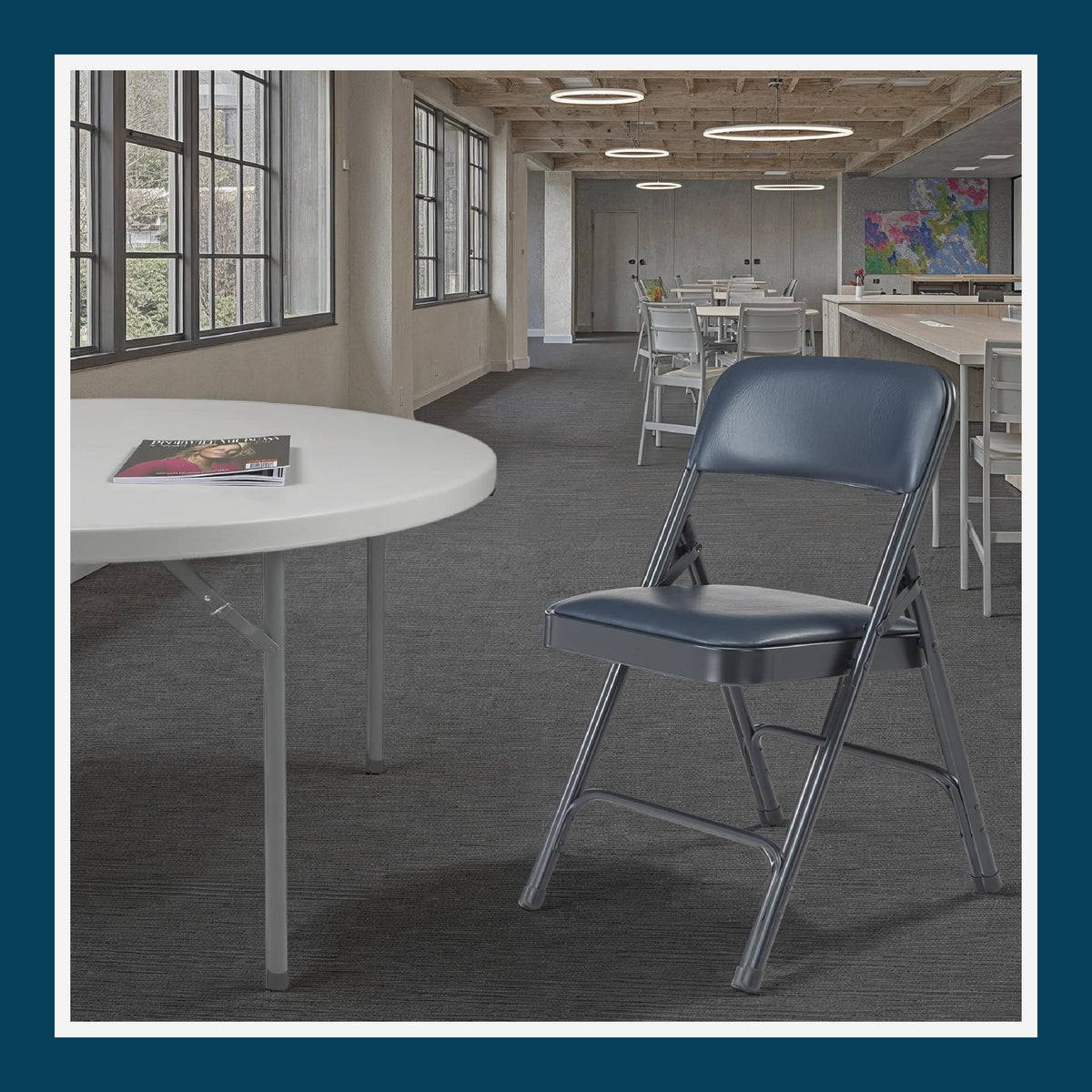 Blue Vinyl Cushioned Folding Chairs with Steel Frame, 4-Pack N32175