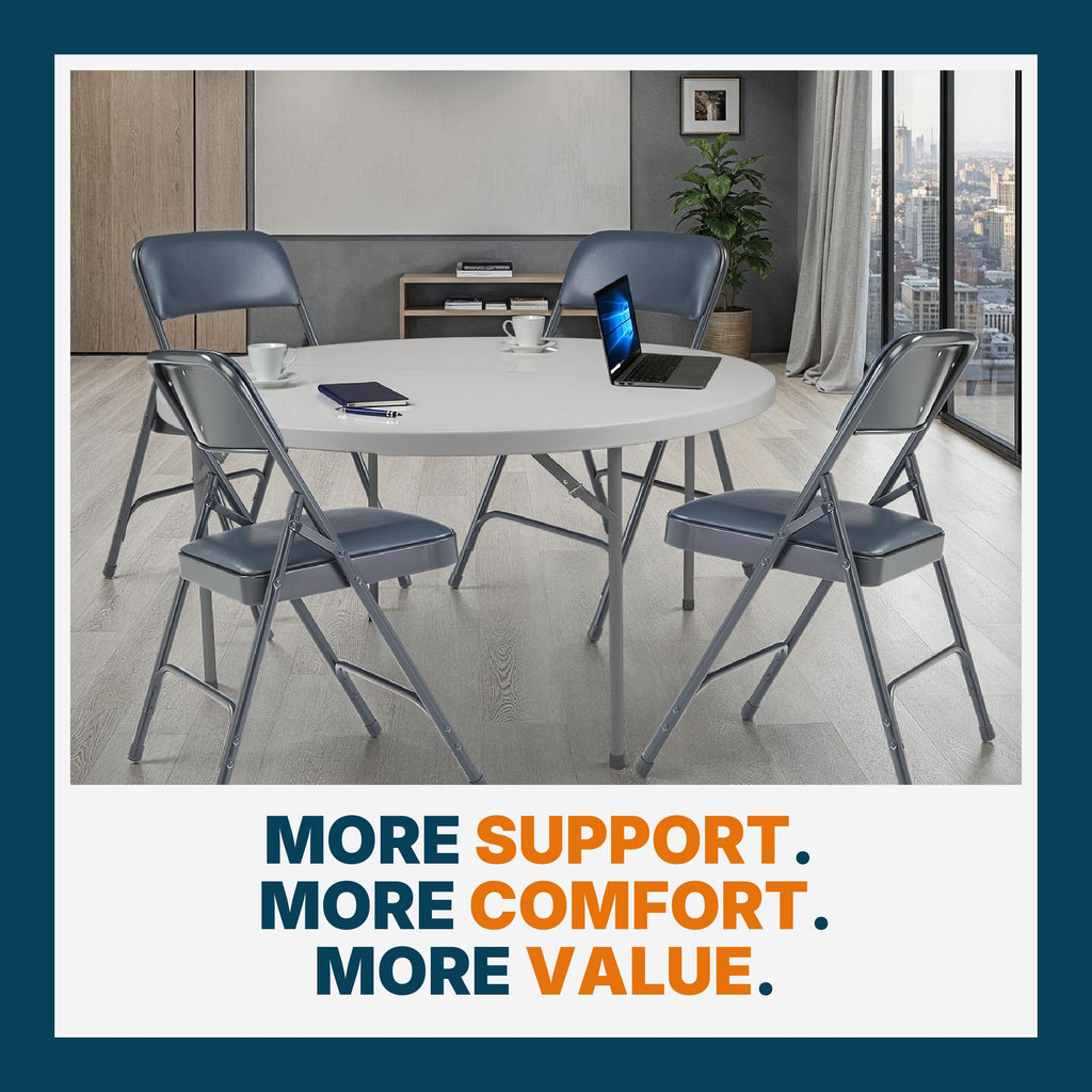 Blue Vinyl Cushioned Folding Chairs with Steel Frame, 4-Pack N32175