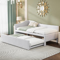 Beige Linen Upholstered Twin Size L-Shaped Daybed with Pop Up Trundle I385