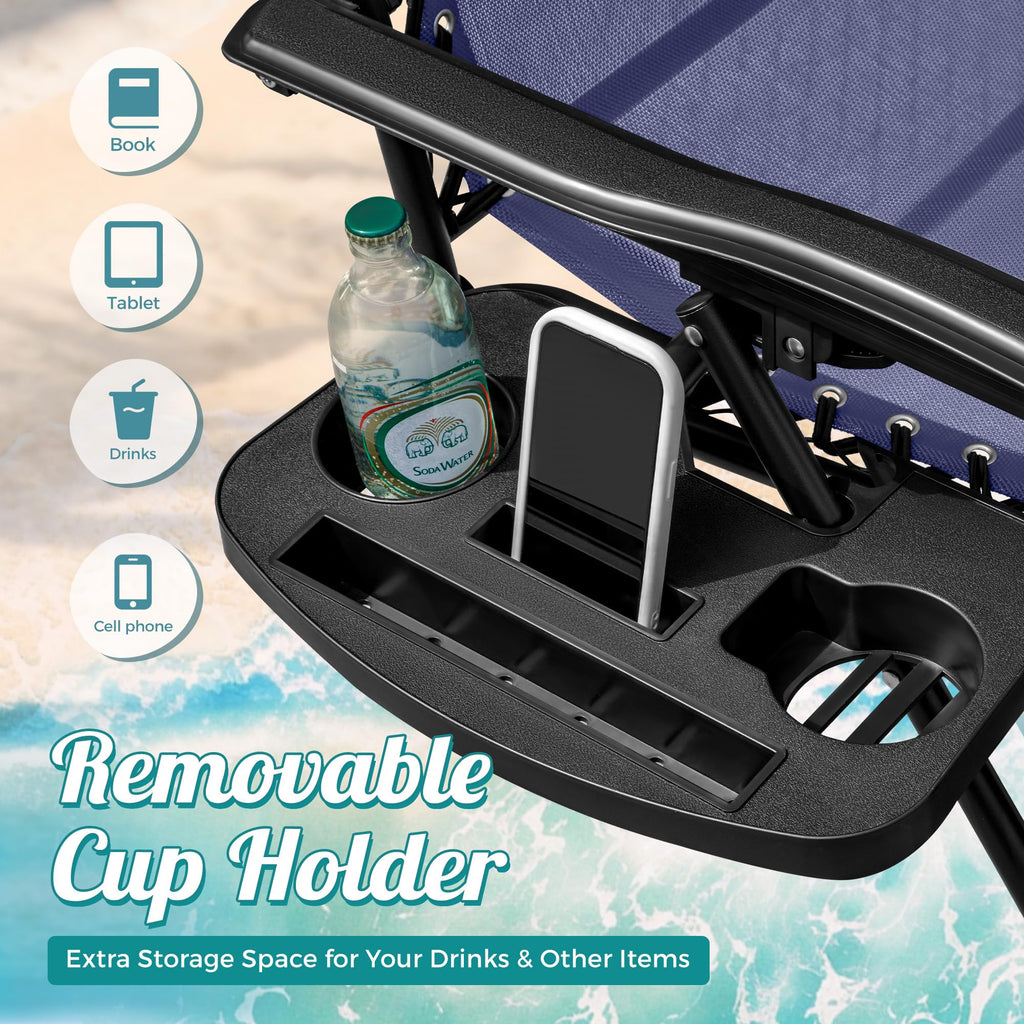 Zero Gravity Chair with Cup Holder Pillows Set of 2 Blue Z462