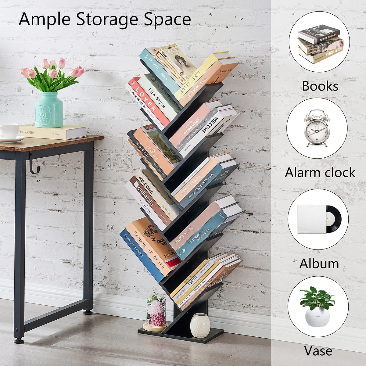10 Tier Black Tree Bookshelf Y5736
